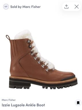 Marc Fisher Izzie Lugsole Ankle Boot - Brown with White Shearling